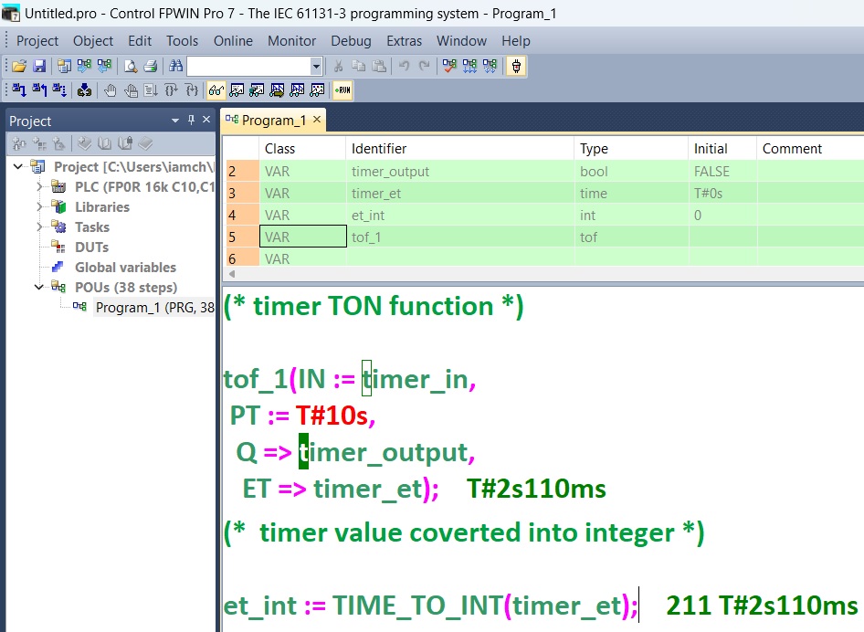 Timer ON Function (TON) In Structured text (ST) PROGRAMMING